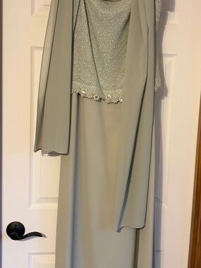 Michaelangelo Sage Green Formal Dress with Beaded Detail